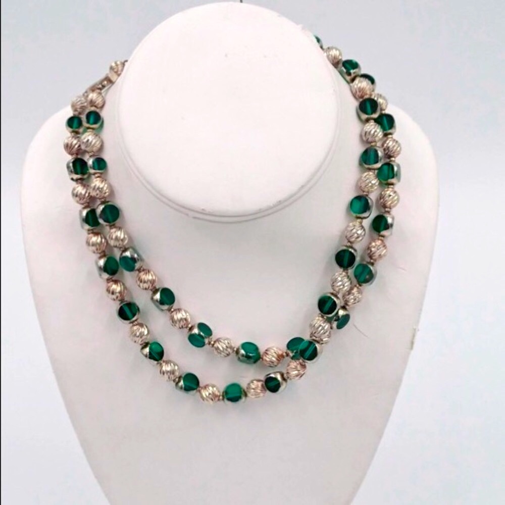 Vintage Double layer Gold & Green Choker Necklace
